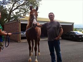 Chris Barham at Tyreel Stud with his Exceed and Excel x Legally Bay filly