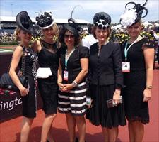 Clare, Jane, Jane B, Jenny and Julie in the mounting yard before Jolie Bays race
