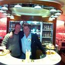 Michael Hawkes with David Healey in the bar on the Emirates Airlines A380